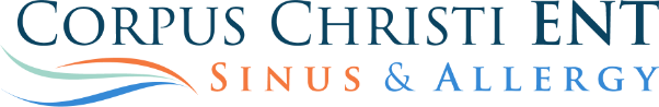 Logo for Corpus Christi ENT Sinus & Allergy highlights hearing loss care, featuring blue, green, and orange curved lines beneath the text. “Corpus Christi ENT” appears in dark blue, with “Sinus & Allergy” in orange and light blue.